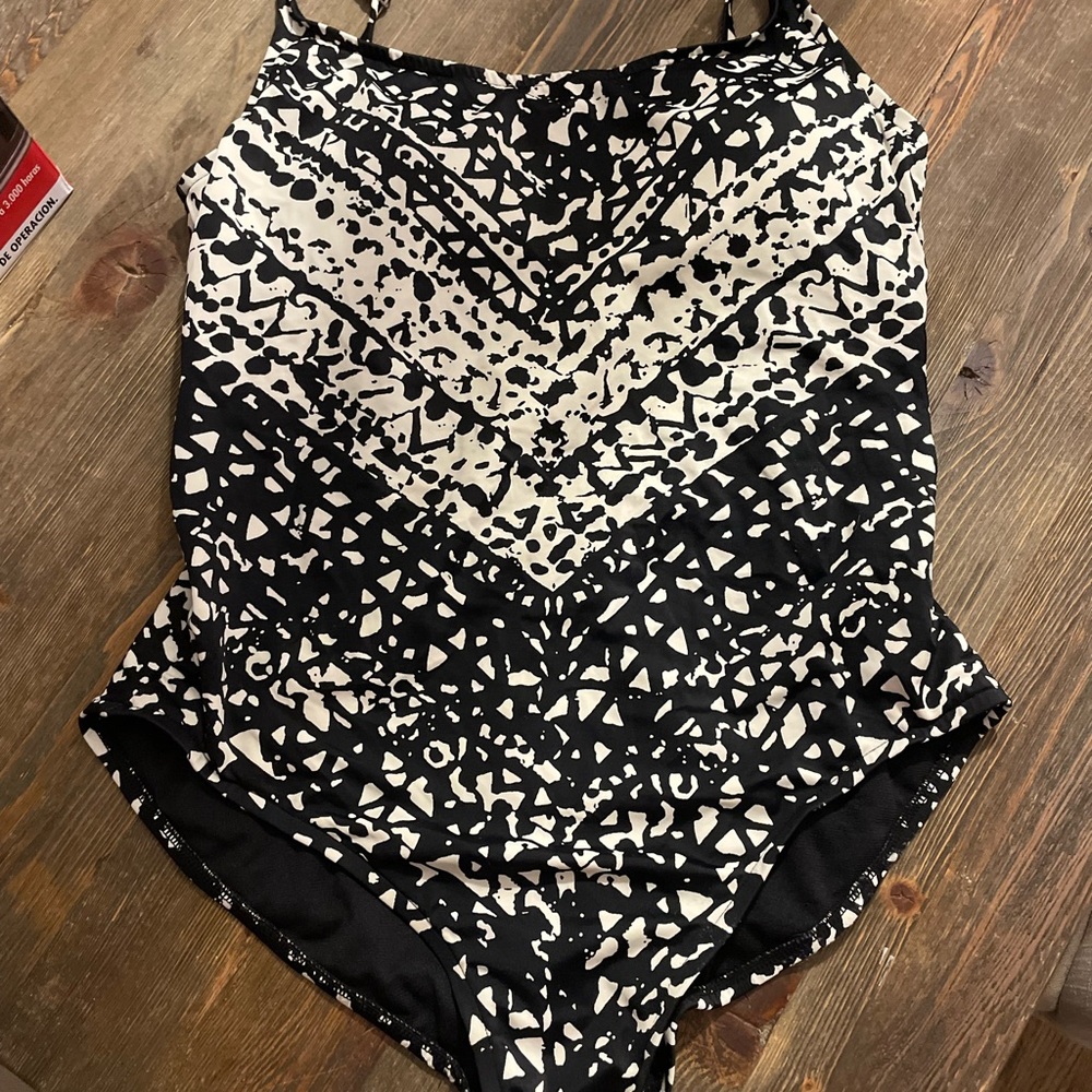 Black and white cream one piece bathing suit